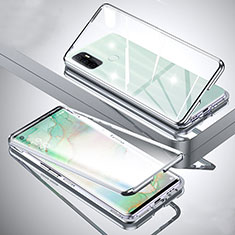 Handyhülle Hülle Luxus Aluminium Metall Rahmen Spiegel 360 Grad Ganzkörper Tasche für Oppo A11s Silber