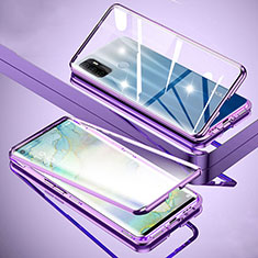 Handyhülle Hülle Luxus Aluminium Metall Rahmen Spiegel 360 Grad Ganzkörper Tasche für Oppo A11s Violett
