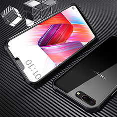 Handyhülle Hülle Luxus Aluminium Metall Rahmen Spiegel 360 Grad Ganzkörper Tasche für Oppo A12e Schwarz