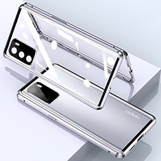 Handyhülle Hülle Luxus Aluminium Metall Rahmen Spiegel 360 Grad Ganzkörper Tasche für Oppo A16 Silber