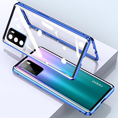 Handyhülle Hülle Luxus Aluminium Metall Rahmen Spiegel 360 Grad Ganzkörper Tasche für Oppo A16s Blau