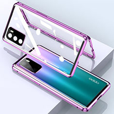 Handyhülle Hülle Luxus Aluminium Metall Rahmen Spiegel 360 Grad Ganzkörper Tasche für Oppo A16s Violett