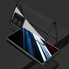 Handyhülle Hülle Luxus Aluminium Metall Rahmen Spiegel 360 Grad Ganzkörper Tasche für Oppo A18 Schwarz