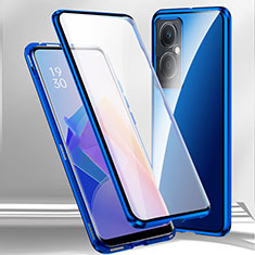 Handyhülle Hülle Luxus Aluminium Metall Rahmen Spiegel 360 Grad Ganzkörper Tasche für Oppo A2 5G Blau