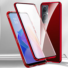 Handyhülle Hülle Luxus Aluminium Metall Rahmen Spiegel 360 Grad Ganzkörper Tasche für Oppo A2 5G Rot