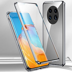 Handyhülle Hülle Luxus Aluminium Metall Rahmen Spiegel 360 Grad Ganzkörper Tasche für Oppo A2 Pro 5G Silber