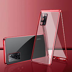 Handyhülle Hülle Luxus Aluminium Metall Rahmen Spiegel 360 Grad Ganzkörper Tasche für Oppo A53s 5G Rot