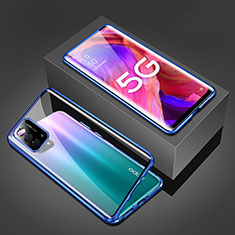 Handyhülle Hülle Luxus Aluminium Metall Rahmen Spiegel 360 Grad Ganzkörper Tasche für Oppo A54 5G Blau