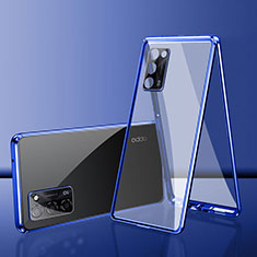 Handyhülle Hülle Luxus Aluminium Metall Rahmen Spiegel 360 Grad Ganzkörper Tasche für Oppo A56 5G Blau