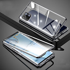 Handyhülle Hülle Luxus Aluminium Metall Rahmen Spiegel 360 Grad Ganzkörper Tasche für Oppo A72 5G Schwarz