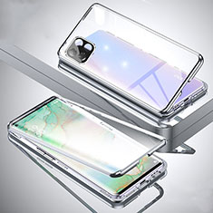 Handyhülle Hülle Luxus Aluminium Metall Rahmen Spiegel 360 Grad Ganzkörper Tasche für Oppo A72 5G Silber