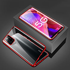 Handyhülle Hülle Luxus Aluminium Metall Rahmen Spiegel 360 Grad Ganzkörper Tasche für Oppo A74 5G Rot