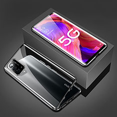 Handyhülle Hülle Luxus Aluminium Metall Rahmen Spiegel 360 Grad Ganzkörper Tasche für Oppo A74 5G Schwarz