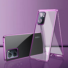 Handyhülle Hülle Luxus Aluminium Metall Rahmen Spiegel 360 Grad Ganzkörper Tasche für Oppo A77 5G Violett