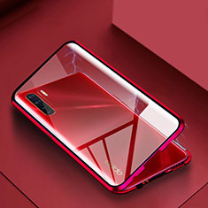 Handyhülle Hülle Luxus Aluminium Metall Rahmen Spiegel 360 Grad Ganzkörper Tasche für Oppo A91 Rot