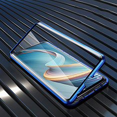 Handyhülle Hülle Luxus Aluminium Metall Rahmen Spiegel 360 Grad Ganzkörper Tasche für Oppo A92s 5G Blau