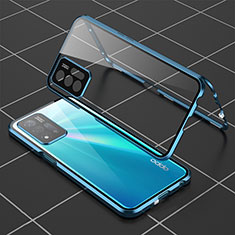 Handyhülle Hülle Luxus Aluminium Metall Rahmen Spiegel 360 Grad Ganzkörper Tasche für Oppo A93s 5G Blau