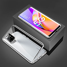 Handyhülle Hülle Luxus Aluminium Metall Rahmen Spiegel 360 Grad Ganzkörper Tasche für Oppo A95 5G Silber