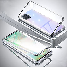 Handyhülle Hülle Luxus Aluminium Metall Rahmen Spiegel 360 Grad Ganzkörper Tasche für Oppo F17 Pro Silber