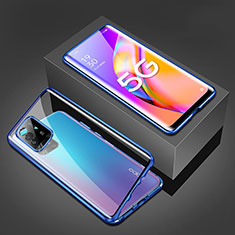Handyhülle Hülle Luxus Aluminium Metall Rahmen Spiegel 360 Grad Ganzkörper Tasche für Oppo F19 Pro+ Plus 5G Blau