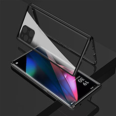 Handyhülle Hülle Luxus Aluminium Metall Rahmen Spiegel 360 Grad Ganzkörper Tasche für Oppo Find X3 Pro 5G Schwarz