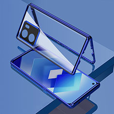 Handyhülle Hülle Luxus Aluminium Metall Rahmen Spiegel 360 Grad Ganzkörper Tasche für Oppo K10 5G Blau