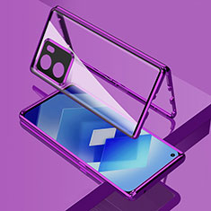 Handyhülle Hülle Luxus Aluminium Metall Rahmen Spiegel 360 Grad Ganzkörper Tasche für Oppo K10 5G Violett
