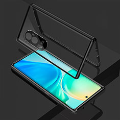 Handyhülle Hülle Luxus Aluminium Metall Rahmen Spiegel 360 Grad Ganzkörper Tasche für Oppo Reno10 Pro+ Plus 5G Schwarz