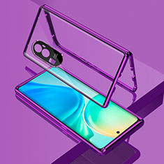 Handyhülle Hülle Luxus Aluminium Metall Rahmen Spiegel 360 Grad Ganzkörper Tasche für Oppo Reno10 Pro+ Plus 5G Violett