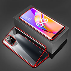 Handyhülle Hülle Luxus Aluminium Metall Rahmen Spiegel 360 Grad Ganzkörper Tasche für Oppo Reno5 Z 5G Rot