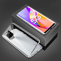 Handyhülle Hülle Luxus Aluminium Metall Rahmen Spiegel 360 Grad Ganzkörper Tasche für Oppo Reno5 Z 5G Silber