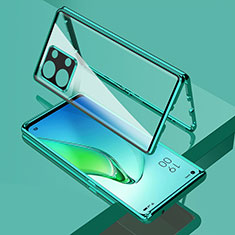 Handyhülle Hülle Luxus Aluminium Metall Rahmen Spiegel 360 Grad Ganzkörper Tasche für Oppo Reno9 Pro 5G Grün
