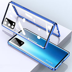 Handyhülle Hülle Luxus Aluminium Metall Rahmen Spiegel 360 Grad Ganzkörper Tasche für Realme X7 5G Blau