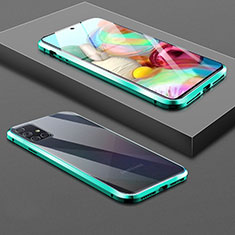 Handyhülle Hülle Luxus Aluminium Metall Rahmen Spiegel 360 Grad Ganzkörper Tasche für Samsung Galaxy A71 4G A715 Cyan