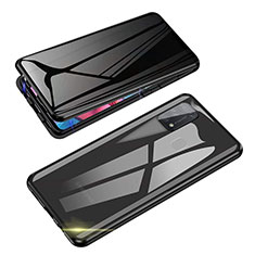 Handyhülle Hülle Luxus Aluminium Metall Rahmen Spiegel 360 Grad Ganzkörper Tasche für Samsung Galaxy M31 Prime Edition Schwarz