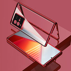 Handyhülle Hülle Luxus Aluminium Metall Rahmen Spiegel 360 Grad Ganzkörper Tasche für Vivo iQOO 10 5G Rot