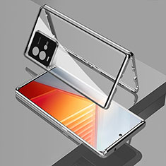 Handyhülle Hülle Luxus Aluminium Metall Rahmen Spiegel 360 Grad Ganzkörper Tasche für Vivo iQOO 10 5G Silber