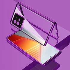 Handyhülle Hülle Luxus Aluminium Metall Rahmen Spiegel 360 Grad Ganzkörper Tasche für Vivo iQOO 10 5G Violett