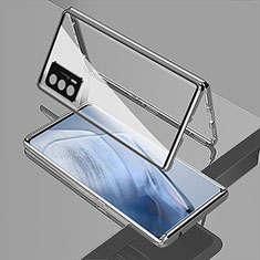 Handyhülle Hülle Luxus Aluminium Metall Rahmen Spiegel 360 Grad Ganzkörper Tasche für Vivo iQOO 7 India 5G Silber