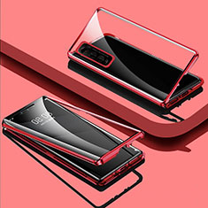 Handyhülle Hülle Luxus Aluminium Metall Rahmen Spiegel 360 Grad Ganzkörper Tasche für Vivo iQOO U1 Rot
