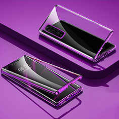 Handyhülle Hülle Luxus Aluminium Metall Rahmen Spiegel 360 Grad Ganzkörper Tasche für Vivo iQOO U1 Violett