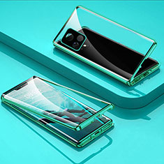 Handyhülle Hülle Luxus Aluminium Metall Rahmen Spiegel 360 Grad Ganzkörper Tasche für Vivo iQOO U3 5G Grün
