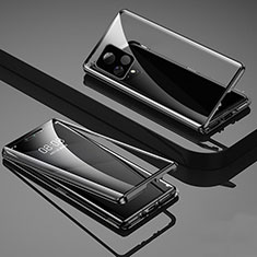 Handyhülle Hülle Luxus Aluminium Metall Rahmen Spiegel 360 Grad Ganzkörper Tasche für Vivo iQOO U3 5G Schwarz