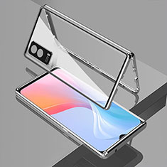 Handyhülle Hülle Luxus Aluminium Metall Rahmen Spiegel 360 Grad Ganzkörper Tasche für Vivo iQOO Z5x 5G Silber