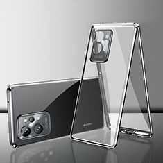 Handyhülle Hülle Luxus Aluminium Metall Rahmen Spiegel 360 Grad Ganzkörper Tasche für Vivo iQOO Z6 5G Silber