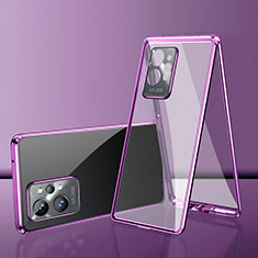 Handyhülle Hülle Luxus Aluminium Metall Rahmen Spiegel 360 Grad Ganzkörper Tasche für Vivo iQOO Z6 5G Violett