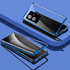 Handyhülle Hülle Luxus Aluminium Metall Rahmen Spiegel 360 Grad Ganzkörper Tasche für Vivo iQOO Z6x Blau