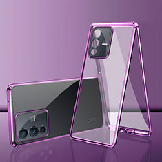 Handyhülle Hülle Luxus Aluminium Metall Rahmen Spiegel 360 Grad Ganzkörper Tasche für Vivo V23 Pro 5G Violett