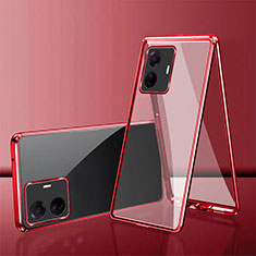 Handyhülle Hülle Luxus Aluminium Metall Rahmen Spiegel 360 Grad Ganzkörper Tasche für Vivo V25 Pro 5G Rot