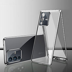 Handyhülle Hülle Luxus Aluminium Metall Rahmen Spiegel 360 Grad Ganzkörper Tasche für Vivo V25 Pro 5G Silber